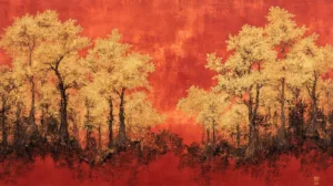 Alternative view of Vibrant Abstract Forest Scene Wall Mural