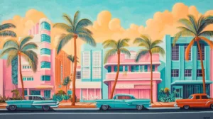 Alternative view of Vibrant Art Deco Scene Wall Mural