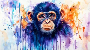 Alternative view of Vibrant Chimpanzee Watercolor Wall Mural