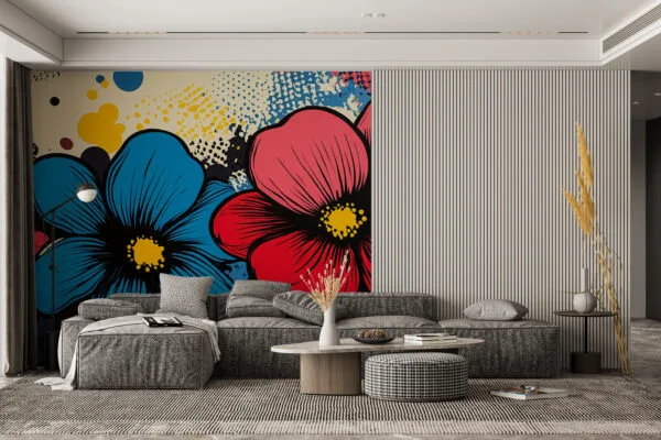Vibrant floral design with blue