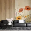 Vibrant floral garden illustration featuring poppies|daisies|and lavender in a natural setting.