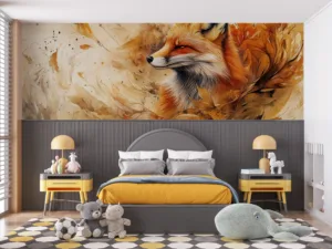 Illustrative fox against an abstract autumn background.||