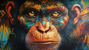 Alternative view of Vibrant Monkey Portrait Wall Mural