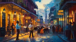 Alternative view of Vibrant New Orleans Street Scene Wall Mural