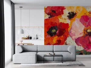 Vibrant poppy flowers in a colorful arrangement