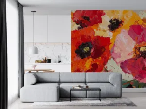 Vibrant poppy flowers in a colorful arrangement||