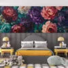 Vibrant floral arrangement of colorful roses in thick brushstrokes
