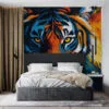 Close-up artwork of a tiger's face with vibrant colors