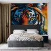 Close-up artwork of a tiger's face with vibrant colors||