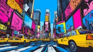 New York City with bright colors and dynamic energy.