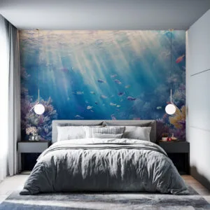 Underwater scene featuring vibrant coral reefs and colorful fish