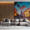 Vibrant urban graffiti scene in Los Angeles at sunset||