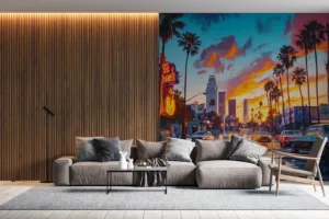 Vibrant urban graffiti scene in Los Angeles at sunset||