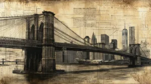 Alternative view of Vintage Engraving of the Brooklyn Bridge Wall Mural