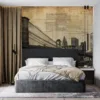 Vintage engraving of the Brooklyn Bridge and New York City skyline||