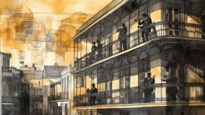 Alternative view of Vintage Ink-Style New Orleans Scene Wall Mural