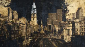 Alternative view of Vintage Urban Landscape of Philadelphia Wall Mural