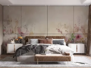 Soft watercolor floral design featuring pink and white flowers with muted greens.||