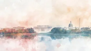 Alternative view of Watercolor Skyline of Washington D.C. Wall Mural