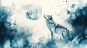 Alternative view of Watercolor Wolf Howling at the Moon Wall Mural