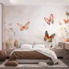 Serene artwork featuring colorful butterflies among floral elements.||