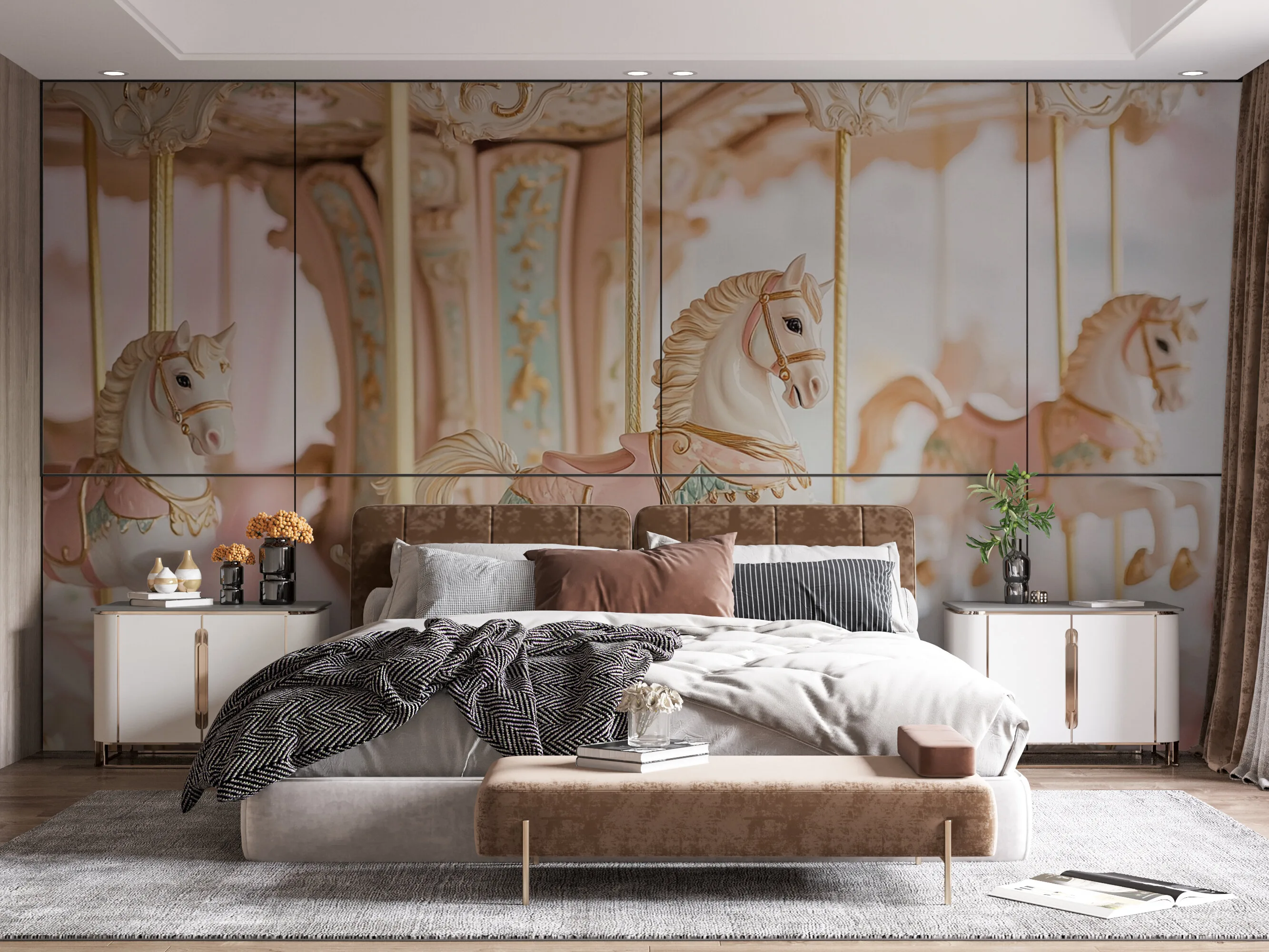 Rendered wallpaper image for Whimsical Carousel Horses Wall Mural