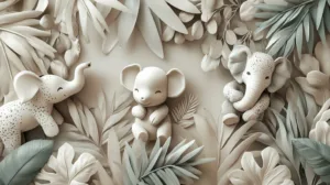 Alternative view of Whimsical Elephants in Tropical Foliage Wall Mural