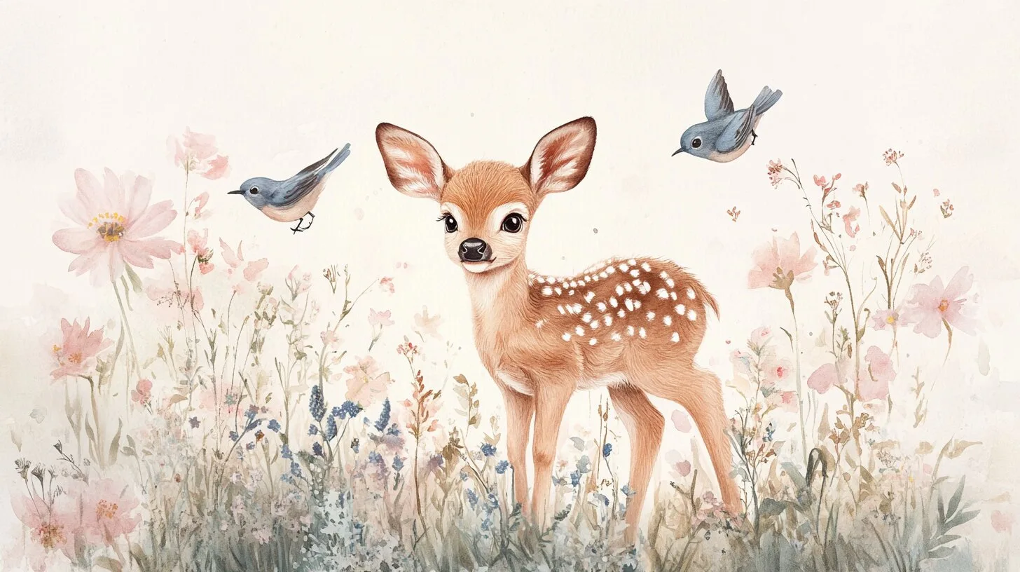 Main product image for Whimsical Fawn in a Floral Paradise Wall Mural