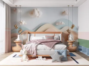 Stylized artistic representation of a whimsical landscape with soft pastel colors.||