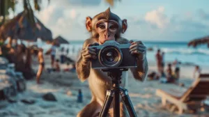 Alternative view of Whimsical Monkey with Camera Wall Mural