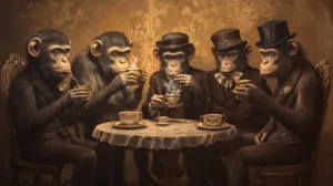 Alternative view of Whimsical Formal Gathering of Monkeys Wall Mural