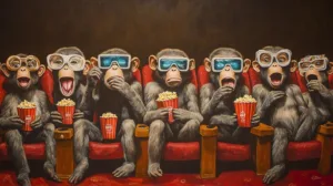 Alternative view of Whimsical Monkeys in a Movie Theater Wall Mural