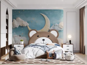 Artistic depiction of a whimsical night sky with clouds and stars||