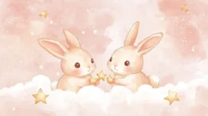 Alternative view of Whimsical Rabbit Dreamers Wall Mural