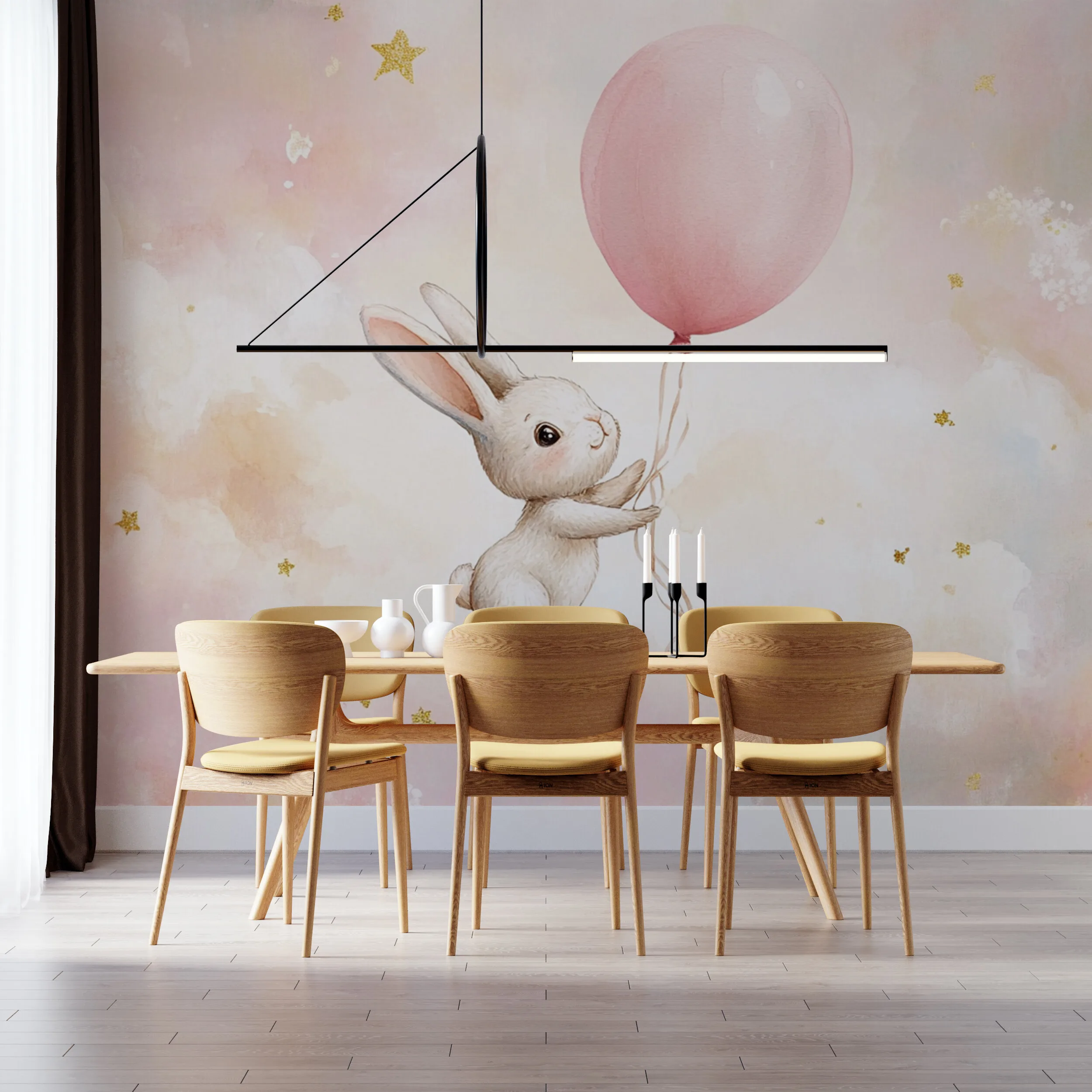 Rendered wallpaper image for Dreamy Bunny in a Pink Sky Wall Mural