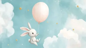 Alternative view of Whimsical Rabbit with Balloon Wall Mural