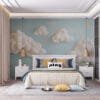 Whimsical sky art featuring fluffy clouds and golden stars on a light blue background.