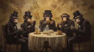 Alternative view of Whimsical Tea Party with Monkeys Wall Mural