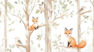 Alternative view of Whimsical Woodland Illustration Wall Mural