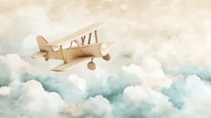 Alternative view of Wooden Toy Airplane in Dreamy Sky Wall Mural