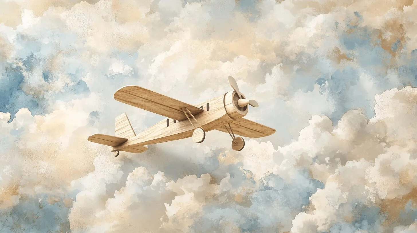 Main product image for Wooden Toy Airplane in the Clouds Wall Mural