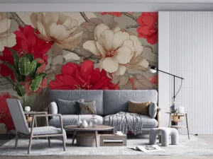 Vibrant floral pattern with red