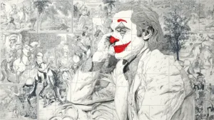 Alternative view of Clowning Through Time: A Dialogue of Chaos and Tradition Wall Mural