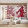Deadpool in a dynamic pose surrounded by whimsical characters and intricate designs.