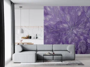 Intricate white floral patterns on a lavender background wallpaper mural||