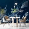 Ethereal floral trails in abstract blue design