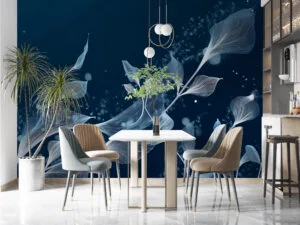 Ethereal floral trails in abstract blue design
