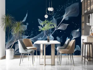 Ethereal floral trails in abstract blue design||