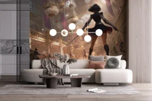 Fiora preparing for a duel in an opulent hall||
