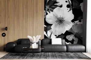 Monochrome floral design in black and white||
